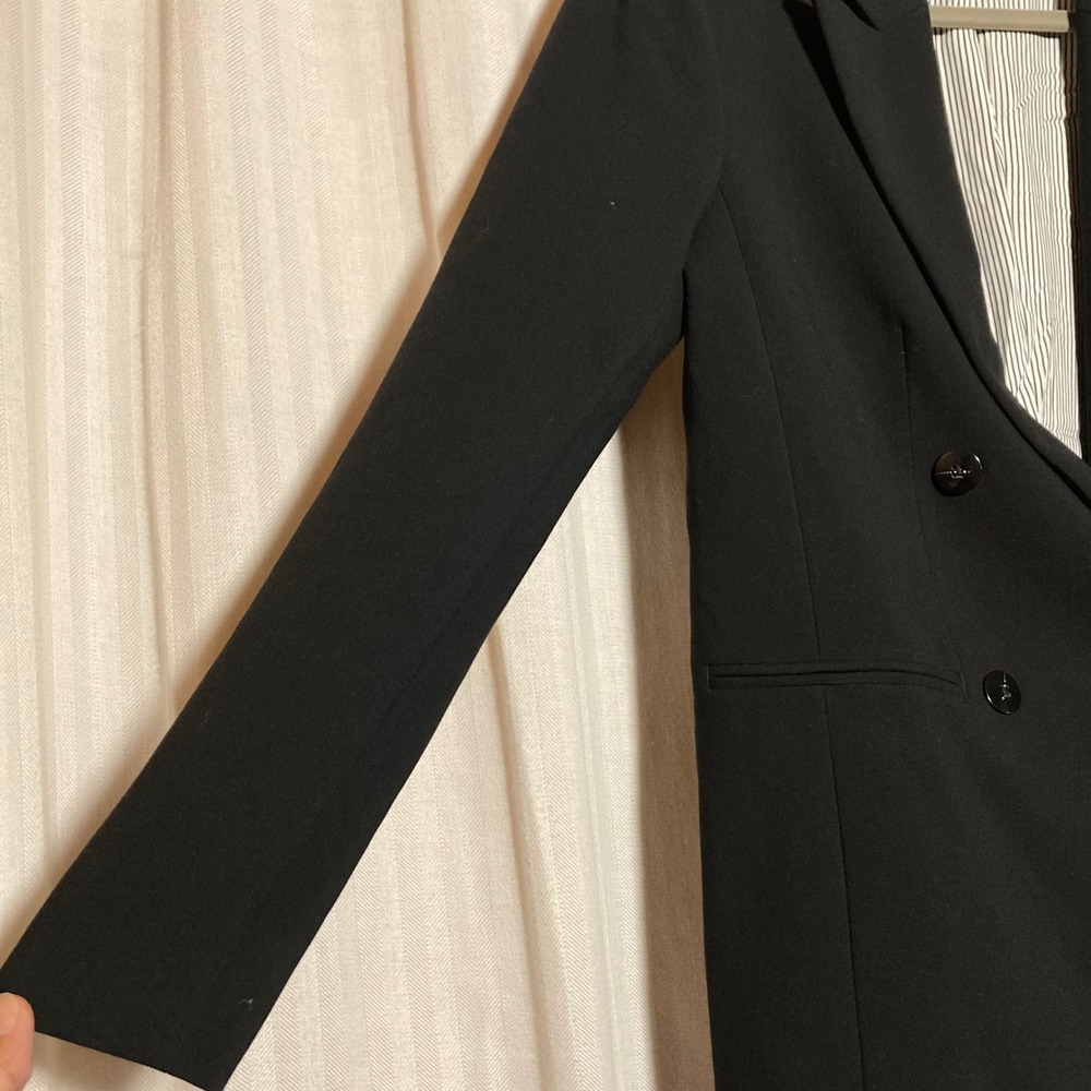 Maeve Anthropologie Black Double Breasted Pinstripe Lined Blazer XS Minimalist - Picture 3 of 7